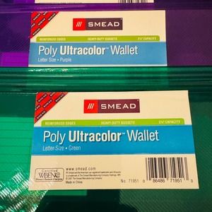 Smead 71951 2 1/4" Expand Wallet Poly Letter Translucent Green, Purple Blue NEW